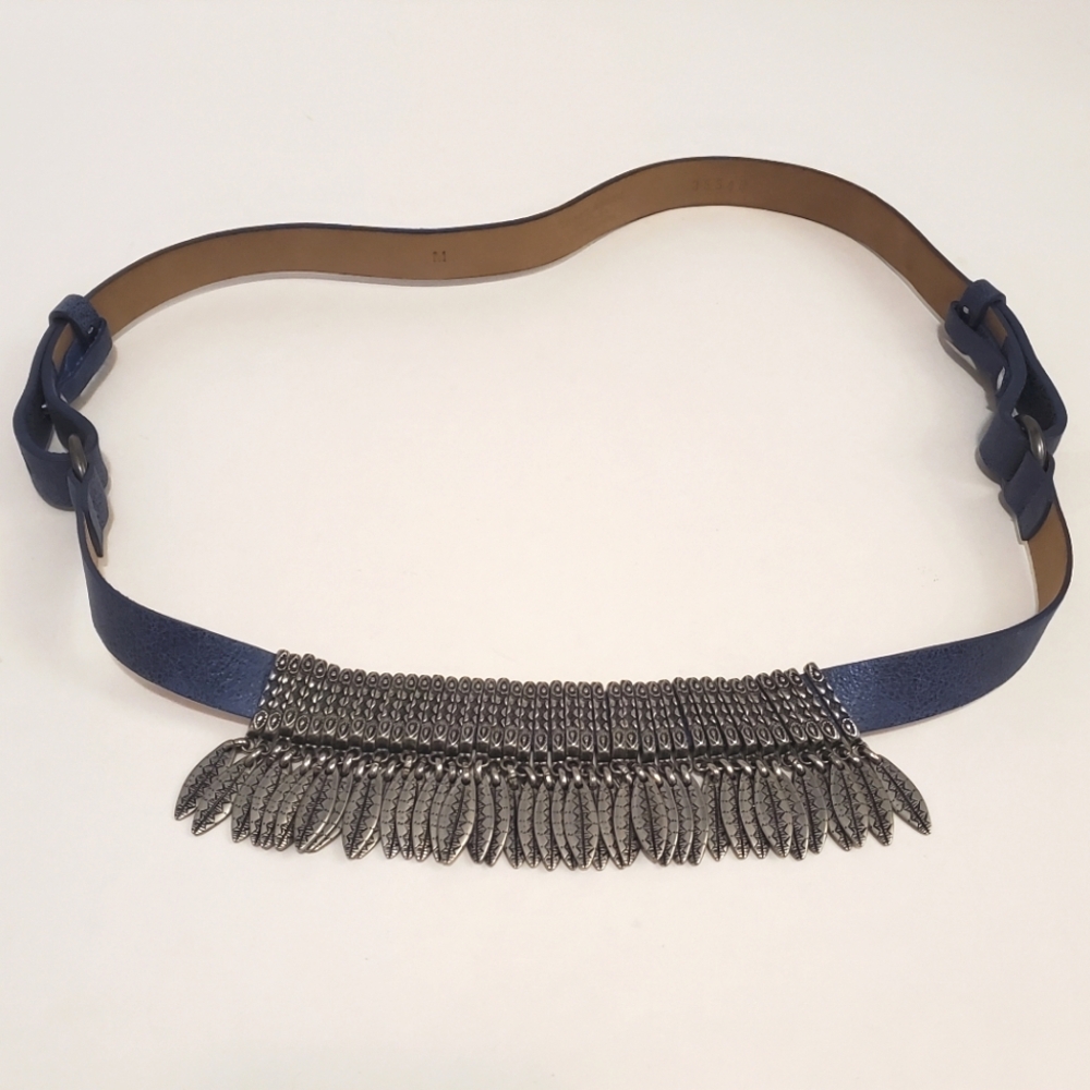 Streets Ahead - Blue Leather Belt with Sliding Metal Drop Details - Size M